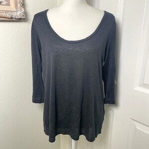 Eileen Fisher Gauzy Dark Charcoal Black Scoop Neck 3/4 Sleeves Size Medium As Is